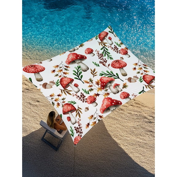 Red Mushroom Sun Shade Sail 12' x 16', Vegetables Plants Leaf Pine Cone Rectangle Outdoor Sunshade Canopy, Waterproof UV Block Patio Covers for Garden Yard Beach