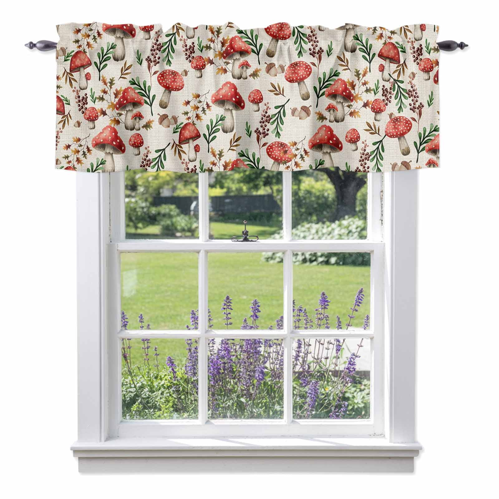 Red Mushroom Valance Curtain for Windows Vegetables Plants Leaf Pine ...