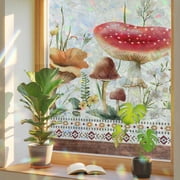 Red Mushroom Window Privacy Film Rainbow Static Cling Stain Glass Window Film for Glass Door, Decorative Heat Blocking Sunroof Decal Sticker for Car 19.6"x39.3" Vintage Pastoral Botanical Retro Art