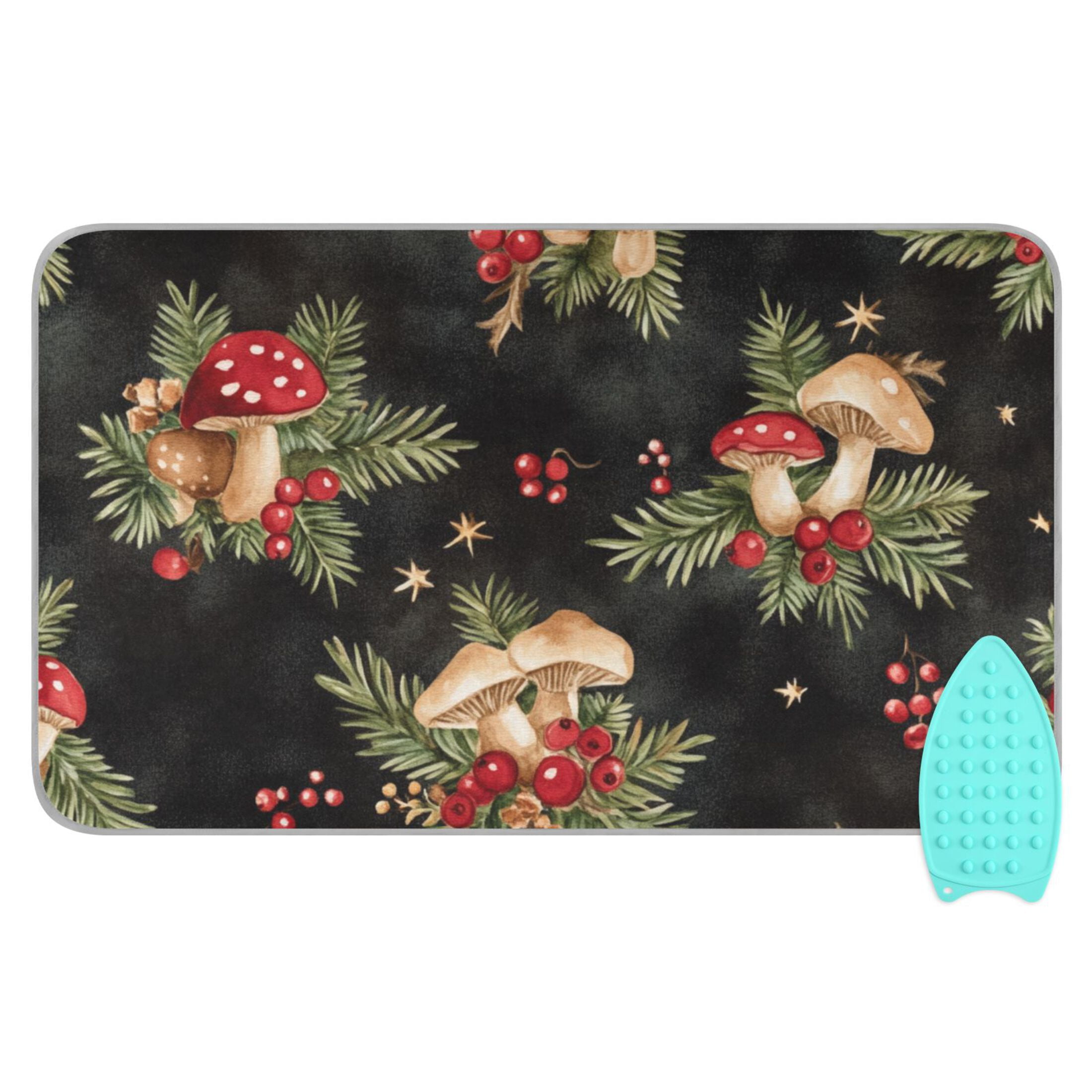 Red Mushroom on Black Ironing Mat Blanket for Table Top Travel Portable Ironing Board Pad 47.2x27.6 Inch