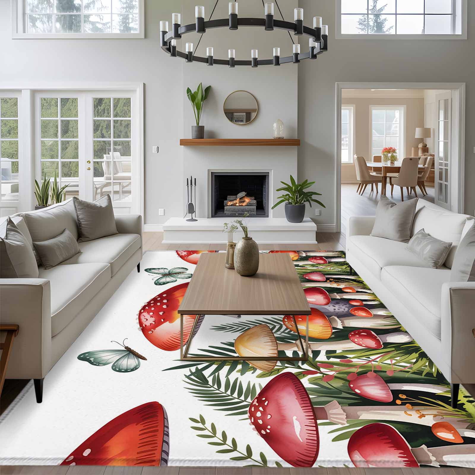 Red Mushrooms 8x10 Area Rug for Living Room Sectional Sofa, Watercolor ...