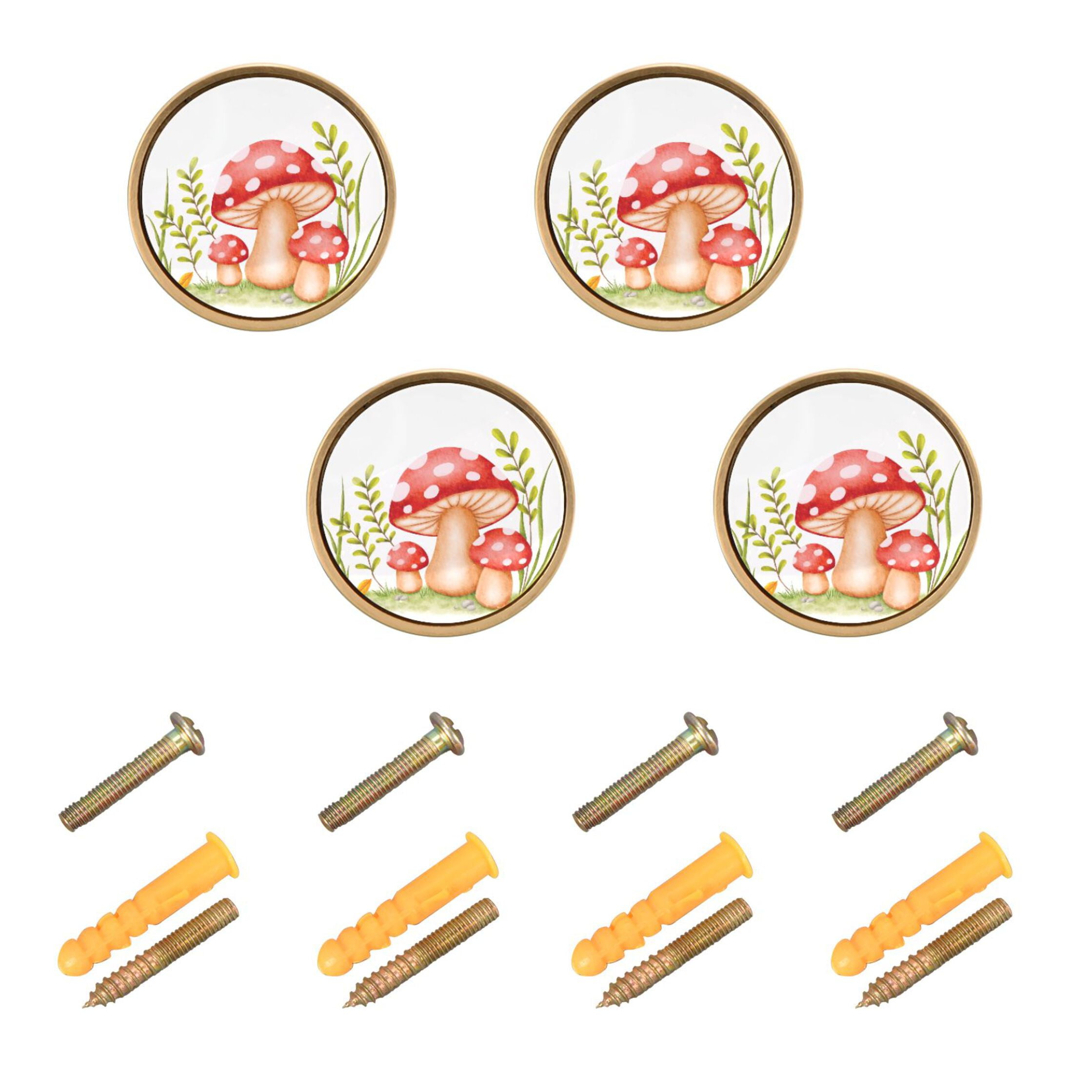 Red Mushrooms Knobs Kitchen Drawers Knobs Door Round Pulls Knob