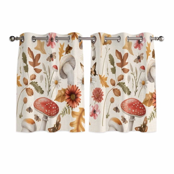 Red Mushrooms Kitchen Curtains Window Panels, Elegant Pastoral Botanical Rustic Insulated Window Treatment Curtain, Grommet Curtains for Bedroom/Living Room/Bathroom, 2 Piece 42"Wx54"L