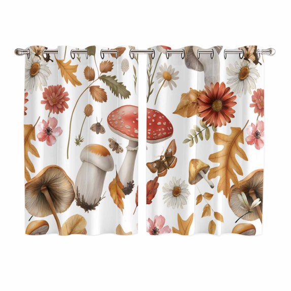 Red Mushrooms Kitchen Curtains Window Panels, Elegant Pastoral Botanical Watercolor Insulated Window Treatment Curtain, Grommet Curtains for Bedroom/Living Room/Bathroom, 2 Piece 52"Wx63"L