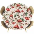 thumbnail image 1 of Red Mushrooms Round Tablecloth, Fitted Table Cover with Elastic for 45"-54" Round Tables, Maple Leaves Plants Vintage Botanical Table Cloth Outdoor Indoor Dinning Party Waterproof Tablecloths, 1 of 7