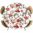 thumbnail image 1 of Red Mushrooms Round Tablecloth, Fitted Table Cover with Elastic for 55"-60" Round Tables, Maple Leaves Plants Country Botanical Table Cloth Outdoor Indoor Dinning Party Waterproof Tablecloths, 1 of 7