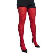 Red Musical Notes Patterned Tights For Women