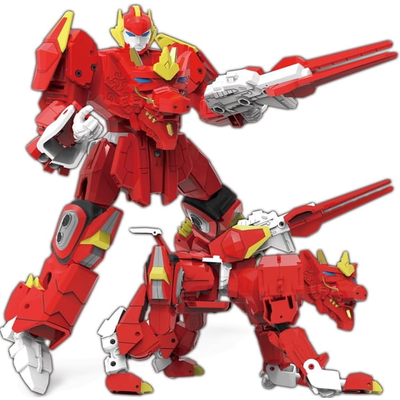Red Mythical Beast Transformable Mecha Action Figure, Dual-Mode Robot & Beast Form Toy with Weapon Accessories, Posable Collectible Play Model Gift for Boys Kids Hobbyists