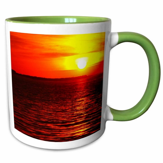 3drose, Red N Yellow Water Sunset, 11oz Two-tone Green Mug