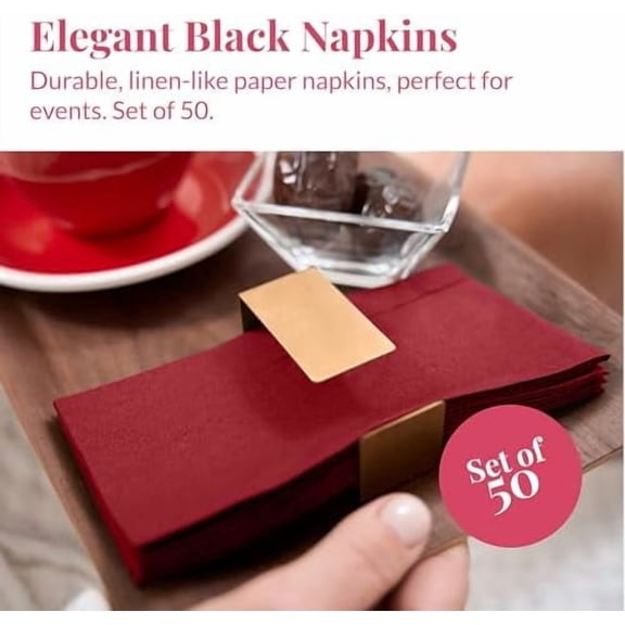 Red Napkins for Table - Disposable - Soft and Absorbent Paper Hand Towels for Dinner Parties and All Types Events - Pre folded Linen Feel Napkins - Paper Towels 7.8 x 4in and 50 Count