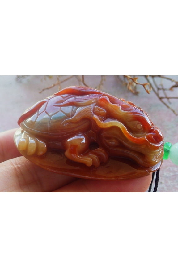 Red Natural A Jade jadeite Pendant Dragon Turtle Necklace 703170 TN