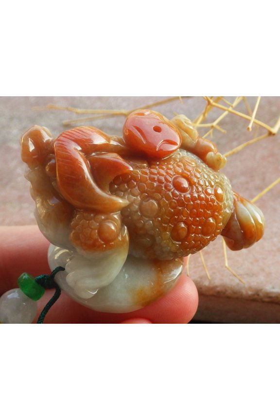 Red Natural A Jade jadeite Pendant Frog Toad Money Coin Necklace 690355 TN