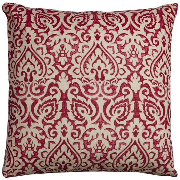 Red & Natural Distressed Damask Throw Pillow