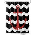 thumbnail image 1 of Red Nautical Shower Curtain, Anchor Navy Blue Wavy Stripes Waterproof Shower Curtain Set with 12 Hooks Lightweight Washable Fabric Shower Curtains for Bathroom 72x72 Inches, 1 of 6