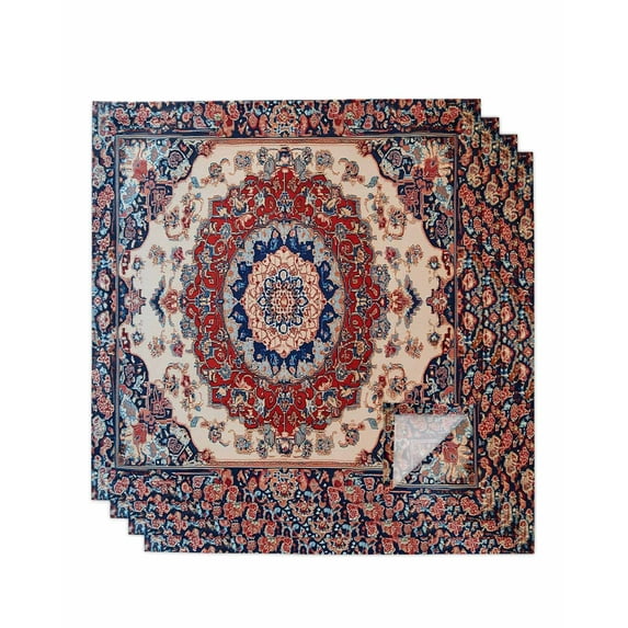 Red Navy Blue Boho Cloth Napkins Set of 4, Vintage Ethnic Geometric Washable Reusable Dinner Cocktail Napkin for Kitchen Party Wedding Banquet Holiday Baby Shower Table Decor