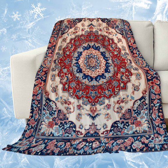 Red Navy Blue Boho Cooling Blanket, Lightweight Breathable Summer Throw Blanket with Double Sided Cold Effect, Vintage Ethnic Geometric Picnic Beach Blankets Bed Sheet for Hot Sleepers 30"x40"
