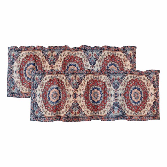 Red Navy Blue Boho Curtain Valances for Windows, Kitchen Valance Window Treatments Panel 2 Pack, Vintage Ethnic Geometric Rod Pocket Short Curtains for Bathroom Bedroom 42 x 12 Inch