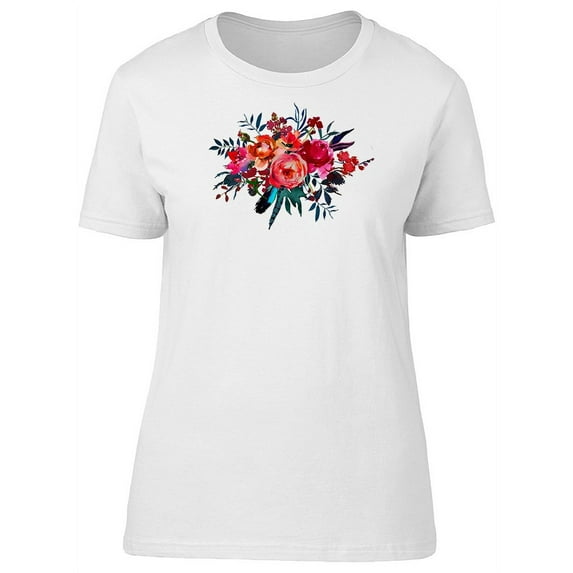 Red Navy Blue Flower Bouquet T-Shirt Women -Image by Shutterstock, Female Small
