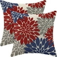 thumbnail image 1 of Red Navy Blue Pillow Covers 16x16 Inch Set of 2 4th of July Dahlia Floral Decor Throw Pillows Summer Modern Geometry Flower Outdoor Decorative Cushion Cases for Sofa Couch Bed Decorations, 1 of 6