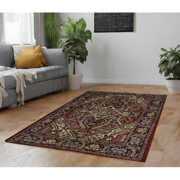 Red Navy Blue Premium Handwoven Pure Wool Persian Rug, 4ft 0in x 6ft 2in