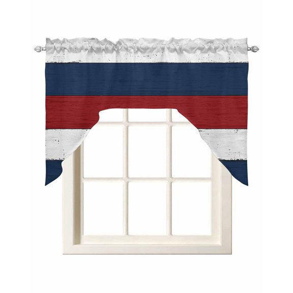 Red Navy Blue Stripe Swag Valances for Windows, Small Curtains Drapes, Retro Farmhouse Striped Vintage Kitchen Window Curtains Over Sink Window Treatment Valance for Bedroom/Bathroom 56"x36"