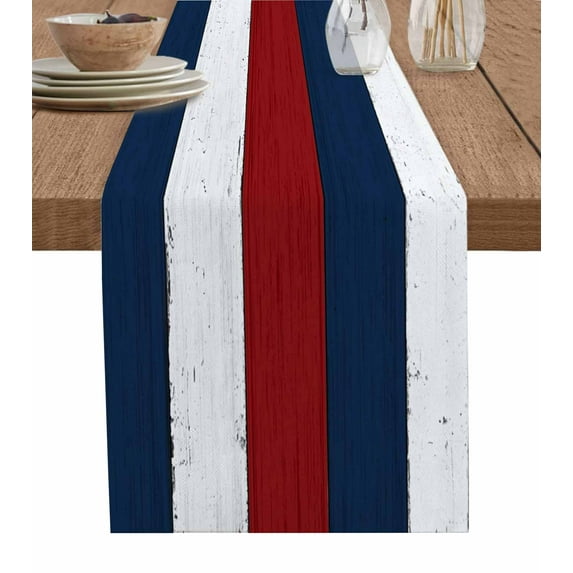 Red Navy Blue Stripe Table Runner Retro Farmhouse Stripedvintage Tablerunners 14 x 72 Inch, Table Decorations Tabletop Scarf for Summer Gathering Holiday Farmhouse Kitchen Dining Decor