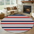 thumbnail image 1 of Red Navy Blue Striped 8' Round Area Rug, Farmhouse Stripes Modern Abstract Art Washable Non-Slip Large Circle Rugs for Living Room Bedroom, Soft Low Pile Rug Carpet for Dining Room Kitchen Farmhouse, 1 of 9