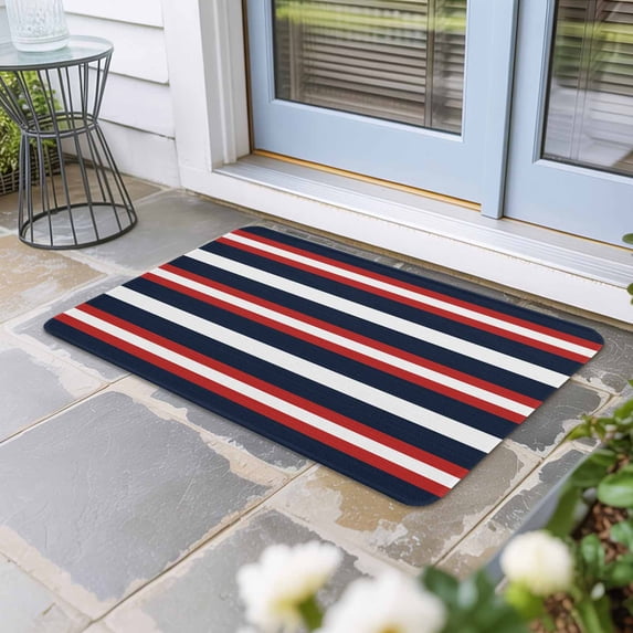 Red Navy Blue Striped Door Mat Indoor Outdoor,Contemporary Minimalist Aesthetic Non Slip Welcome Mat with Rubber Backing,Absorbent Fabric Front Door Mats Entryway Rug for Home Patio Entrance 18"x30"