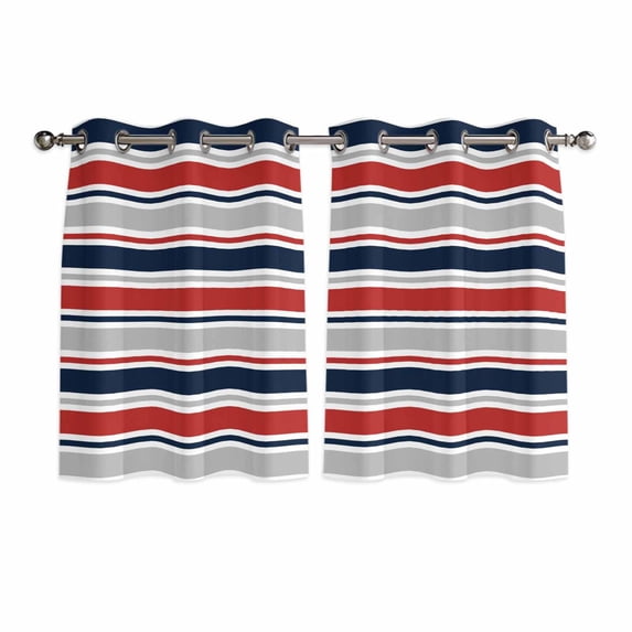Red Navy Blue Striped Kitchen Curtains Window Panels, Farmhouse Stripes Modern Abstract Art Insulated Window Treatment Curtain, Grommet Curtains for Bedroom/Living Room/Bathroom, 2 Piece 52"Wx45"L