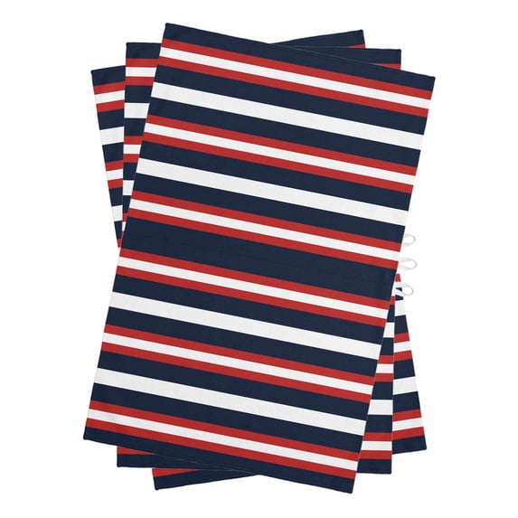 Red Navy Blue Striped Kitchen Towels Set of 3, Water Absorbent Dish Towel, Contemporary Minimalist Aesthetic Decorative Hand Towels - Quick Drying Cloth for Cooking Baking, 18x28 Inch