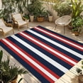 thumbnail image 1 of Red Navy Blue Striped Outdoor Rug 4x6 Ft - Reversible Patio Rug Outdoor Camping Rugs, Contemporary Minimalist Aesthetic Indoor Outdoor Area Rugs, Non-Slip Outdoor Carpet Runner for Deck/Porch, 1 of 8
