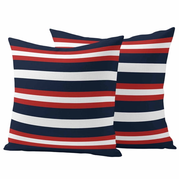 Red Navy Blue Striped Outdoor Waterproof Pillow Covers, Contemporary Minimalist Aesthetic Decorative Square Throw Pillowcase Sofa Cushion Sham for Patio/Couch/Chair, 18"x18" 2 Pack