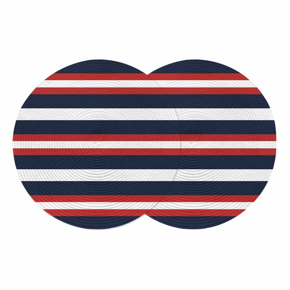 Red Navy Blue Striped Round 13 Inch Placemats Set of 2, Contemporary Minimalist Aesthetic HeatResistant Non Slip Place Mats for Dining Table, Wipeable Braided Kitchen Table Mats for Housewarming
