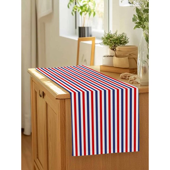 Red Navy Blue Striped Table Runner 13x90in Non-Slip Cotton Linen Table Runners, Classic Lines Dresser Scarves TableRunner for Dinner Kitchen Dining Wedding Party