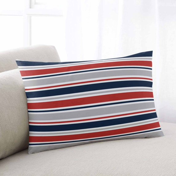 Red Navy Blue Striped Throw Pillow Covers, Farmhouse Stripes Modern Abstract Art Soft Breathable Pillow Cases with Invisible Zipper, Standard Pillowcases for Couch Bed Sofa Chair 20x26 Inches