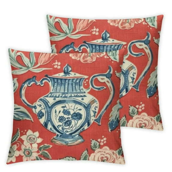 Red Navy Pink Floral Chinoiserie Monkey Decor Ginger Jar Pillow Case Chinoiserie Asian Throw Pillow Cushion Cover Pillow Covers Decor Pillowcase for Sofa Living Room Bedroom