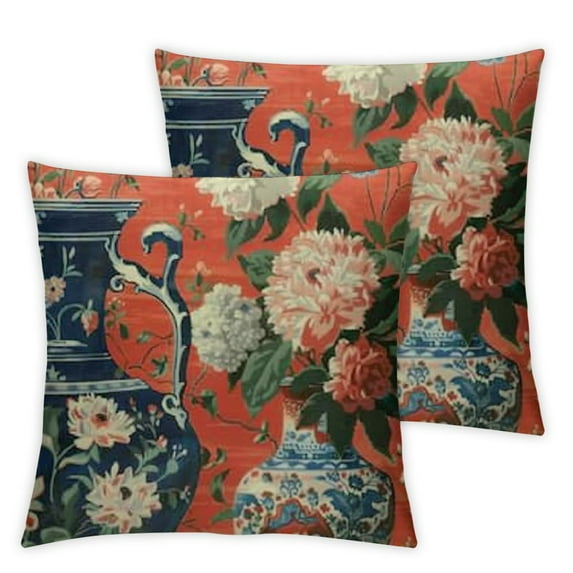 Red Navy Pink Floral Chinoiserie Monkey Decor Ginger Jar Pillow Case Chinoiserie Asian Throw Pillow Cushion Cover Pillow Covers Decor Pillowcase for Sofa Living Room Bedroom
