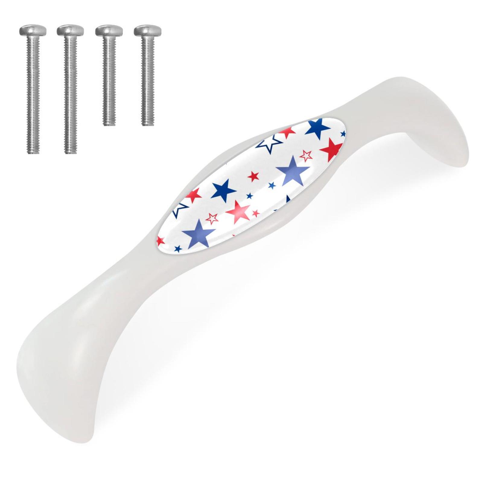 Red Navy Stars Knob 4 Pack Arched Drawer Pulls Crystal Glass White