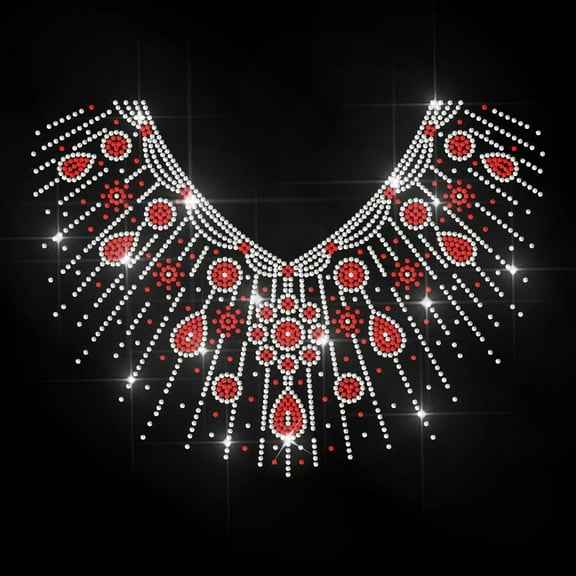 Red Necklace Rhinestone Iron on Decal Gemstone Necklace Collar Hotfix Transfer Sticker Vintage Tassel Heat Transfer Patch Bling Clothing Repair Applique