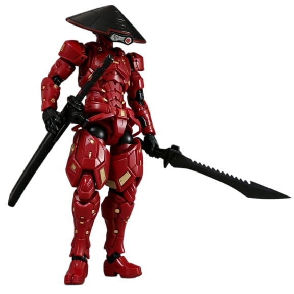 Red Ninja Warrior Mecha Assembly Model Kit, Diecast Frame Poseable Action Figure with Swords