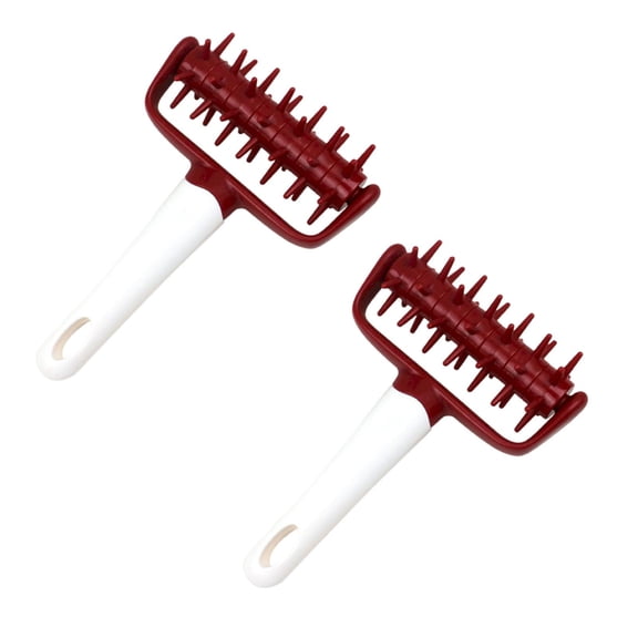 Red Non-Stick Pizza Dough Roller – Bubble Puncher Wheel for Piercing Bread, Pie & Cookies, Ergonomic Handle Baking Tool, 7.5", 2 Pack