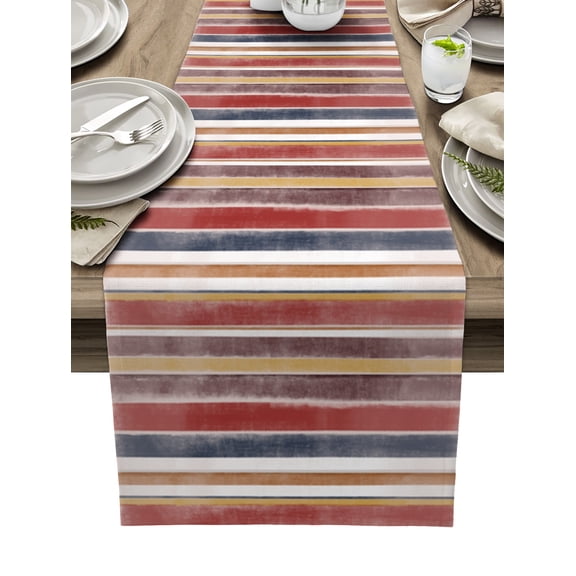Red Nordic Style Stripes Table Runner 48 Inches, Red Grey Texture Bed Runner Dresser Scarves Tabletop for Indoor Outdoor Parties/Ceremony/Banquet, 13" x 48"