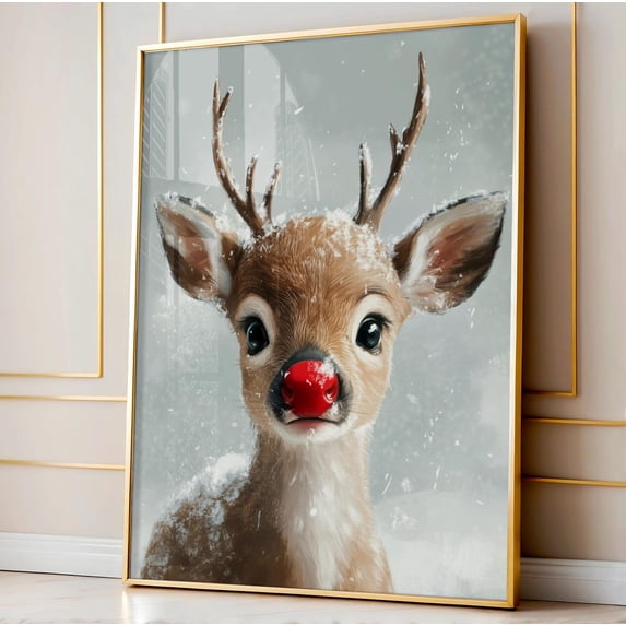 Red Nosed Reindeer Wall Art, Farmhouse Poster, Reindeer Wall Art Print, Farmhouse Wall Art Decor, Wall Art, Modern Wall Decor, 16x24 UNFRAMED