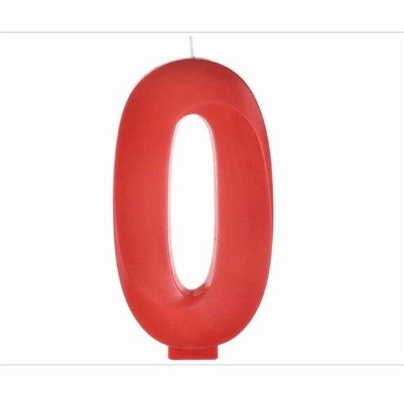 Red Number 0 Birthday Facet Candle 6 Tall