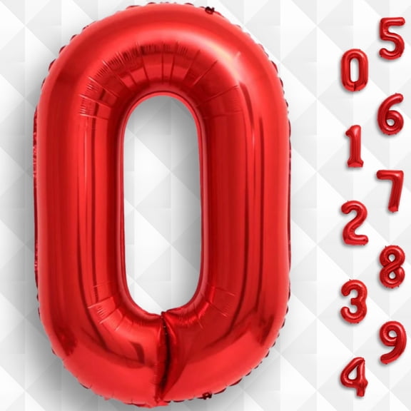 Red Number 0 Foil Balloon 16 inch Small - Air Fill Only Mylar Metallic 0 Balloons Number for Boys Girls Birthday Party, Anniversary, Graduation Decor