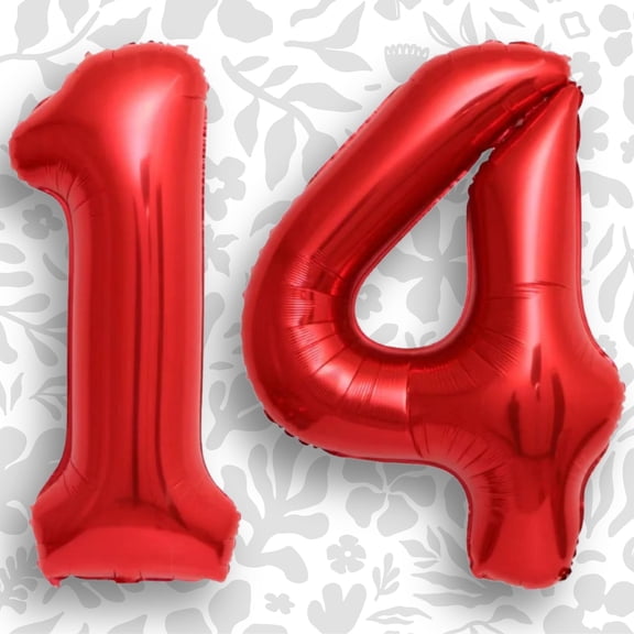 Red Number 14 Mylar Foil Balloon 40" - Helium or Air Inflatable Aluminum Metallic Balloons for 14th Birthday Party, Fourteenth Anniversary, Grade 14