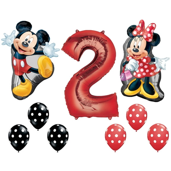 Red Number 2 Mickey and Minnie Mouse Full Body Birthday Supershape Balloon Set