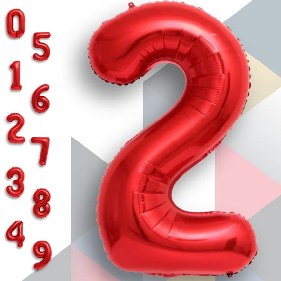 Red Number 2 Mylar Balloon 16" - Air Inflatable Only Metallic Numeral Foil 2 Balloons for 2nd Birthday Party, Anniversary & Grade 2 Decoration