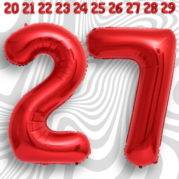 Red Number 27 Mylar Foil Balloon 40 inch - Helium or Air Filled Metallic Balloons for 27th Birthday Party, Anniversary, Milestone, Graduation Decor