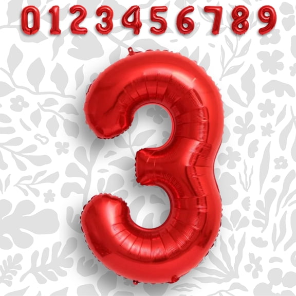 Red Number 3 Mylar Foil Balloon 40" - Helium or Air Inflatable Aluminum Metallic Balloons for 3rd Birthday Party, Third Anniversary, Grade 3 Decor